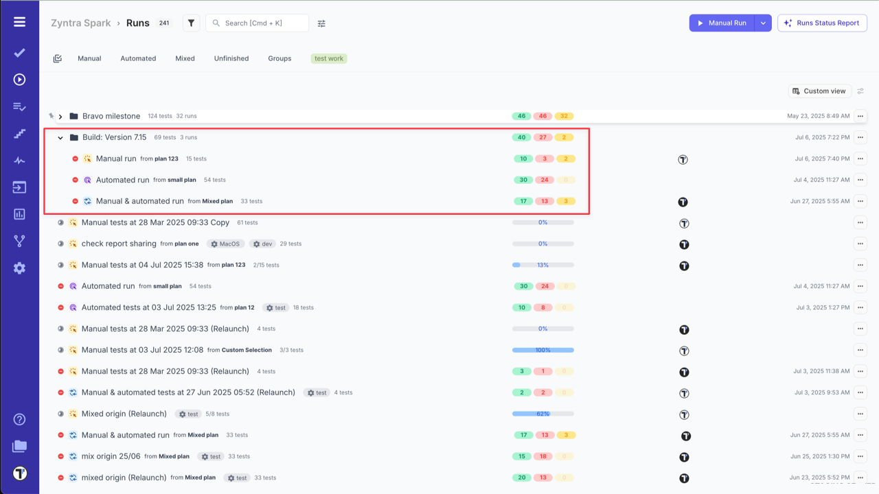 Testomat.io - Test Runs in a created RunGroup